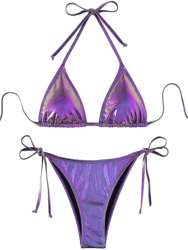 SOLY HUX Women's Metallic Halter Bikini